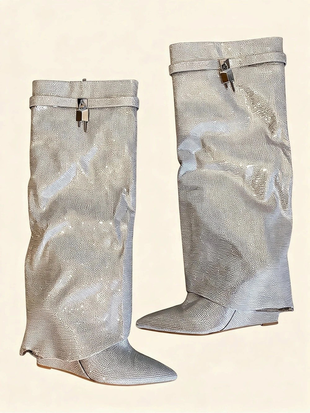 Fashion Nova “Everything You Need Embellished Overlay Boots” Size 10